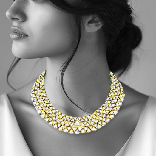 Geometric Polki Collar Necklace with Gold Framework